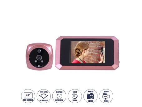 GloboStar® 86064 Επαναφορτιζόμενη Ψηφιακή Έξυπνη Camera Εξώπορτας 90° Μοιρών με Έγχρωμη Οθόνη 4.1