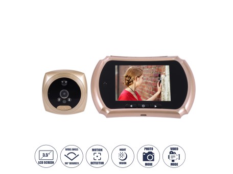 GloboStar® 86066 Επαναφορτιζόμενη Ψηφιακή Έξυπνη Camera Εξώπορτας 90° Μοιρών με Έγχρωμη Οθόνη 3.5
