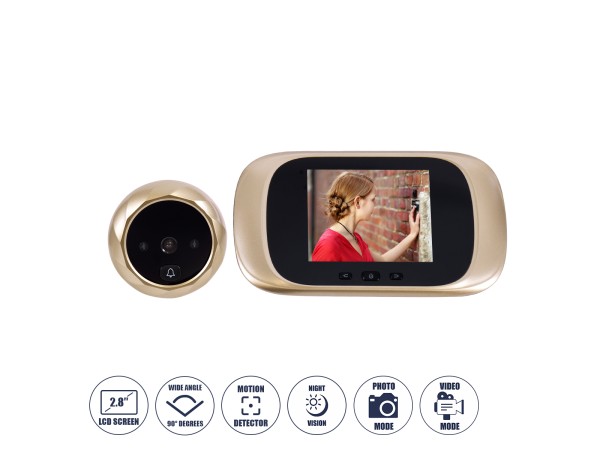 GloboStar® 86068 Επαναφορτιζόμενη Ψηφιακή Έξυπνη Camera Εξώπορτας 90° Μοιρών με Έγχρωμη Οθόνη 2.8