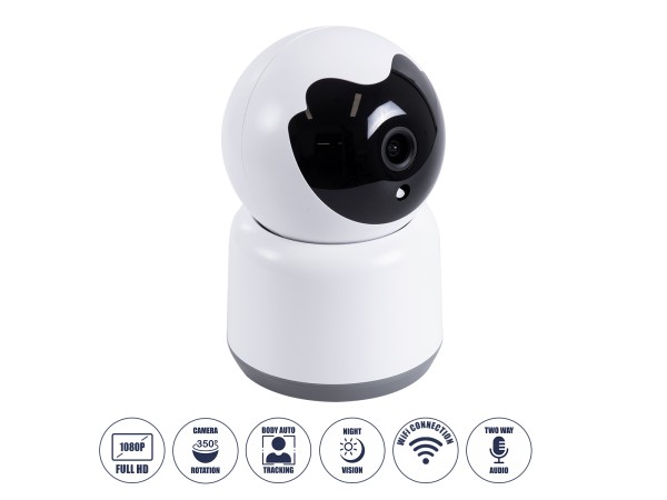 GloboStar® 86072 Table Camera WiFi HD 1080P 3MP 350° Two Way Audio & Motion Detection - Επιτραπέζια Κάμερα WiFi HD 1080P 350° Διπλή Κατέυθυνση Ομιλίας με Ανιχνευτή Κίνησης - Following Face Auto Tracking - Λευκό