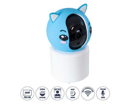 GloboStar® 86079 Επιτραπέζια Κάμερα WiFi HD 1080P 350° Διπλή Κατέυθυνση Ομιλίας & Ανιχνευτή Κίνησης - Απομακρυσμένος Έλεγχος Body Auto Tracking IP20 - Γαλάζιο Λευκό - Φ8 x Υ13cm - 2 Χρόνια Εγγύηση