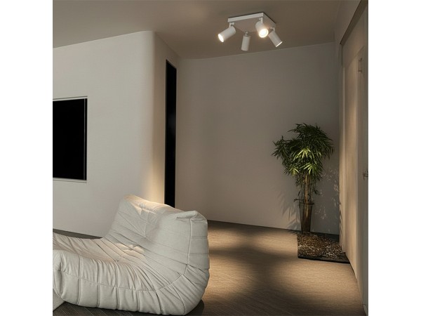 kelvo® SPOTA KLV-101-0147 Κινούμενο Φωτιστικό Σποτ Οροφής για 4 Λάμπες MR16 με Ντουί GU10 AC 220-240V IP20 - Λευκό Ματ - Μ26 x Π26 x Υ14cm