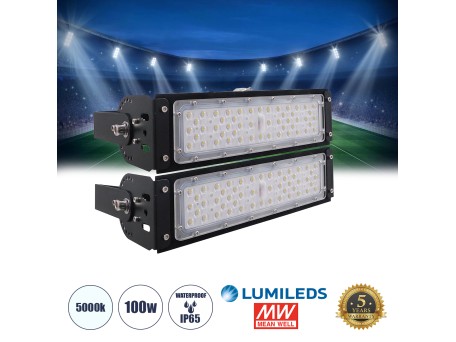 GLOBOSTAR® GOLIATH 90100-2 Προβολέας για Γήπεδα Tennis & Ποδοσφαίρου 5x5 LED 100W 15000lm 75°x135° SDCM<5 Fish Eye Lens AC 220-240V Αδιάβροχο IP65 IK08 Φυσικό Λευκό 5000K - Lumileds SMD Chip & Mean Well Driver - Μαύρο Ματ - Μ32 x Π12 x Υ18cm - 5 Χρόνια Εγ