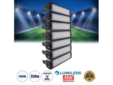 GLOBOSTAR® GOLIATH 90100-7 Προβολέας για Γήπεδα Tennis & Ποδοσφαίρου 5x5 LED 350W 52500lm 75°x135° SDCM<5 Fish Eye Lens AC 220-240V Αδιάβροχο IP65 IK08 Φυσικό Λευκό 5000K - Lumileds SMD Chip & Mean Well Driver - Μαύρο Ματ - Μ32 x Π12 x Υ63cm - 5 Χρόνια Εγ