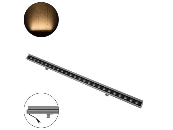GLOBOSTAR® WASHERFAIA 90186 Μπάρα Φωτισμού Wall Washer με Αντιθαμβωτική Γρίλια LED 24W 2640lm 15° DC 24V Αδιάβροχο IP65 Θερμό Λευκό 2700K Dimmable - Bridgelux SMD Chip - Ασημί - Μ100 x Π4 x Υ5.5cm - 3 Χρόνια Εγγύηση