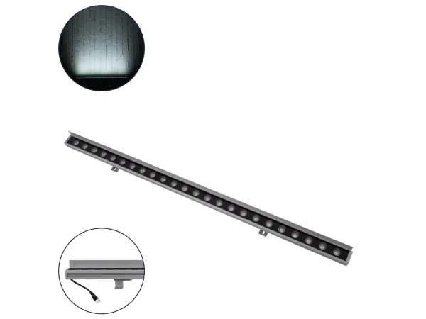 GLOBOSTAR® WASHERFAIA 90188 Μπάρα Φωτισμού Wall Washer με Αντιθαμβωτική Γρίλια LED 24W 2880lm 15° DC 24V Αδιάβροχο IP65 Ψυχρό Λευκό 6000K Dimmable - Bridgelux SMD Chip - Ασημί - Μ100 x Π4 x Υ5.5cm - 3 Χρόνια Εγγύηση