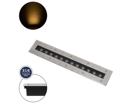 GLOBOSTAR® UNDERGROUNDREMVI 90192 Χωνευτή Μπάρα Φωτισμού Wall Washer LED 12W 1320lm 10° DC 24V Αδιάβροχο IP68 Θερμό Λευκό 2700K Dimmable - Bridgelux SMD Chip - Ανοξείδωτο Ατσάλι SS316 - Μ50 x Π7.4 x Υ7cm / Q48.5 x 7.5cm - 3 Χρόνια Εγγύηση