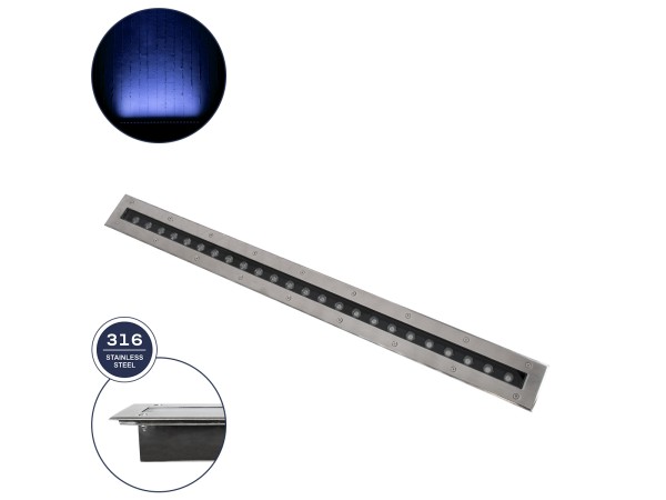 GloboStar® UNDERGROUND-REMVI 90194-B Χωνευτό Φωτιστικό Wall Washer Δαπέδου LED 18W 1440lm 10° DC 24V Αδιάβροχο IP68 L100 x W9 x H7.2cm Μπλε - Ανοξείδωτο Ατσάλι - 3 Years Warranty