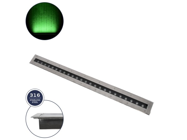 GloboStar® UNDERGROUND-REMVI 90194-G Χωνευτό Φωτιστικό Wall Washer Δαπέδου LED 18W 1440lm 10° DC 24V Αδιάβροχο IP68 L100 x W9 x H7.2cm Πράσινο - Ανοξείδωτο Ατσάλι - 3 Years Warranty