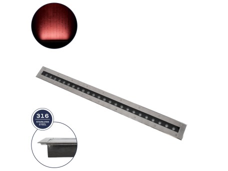 GloboStar® UNDERGROUND-REMVI 90194-R Χωνευτό Φωτιστικό Wall Washer Δαπέδου LED 18W 1440lm 10° DC 24V Αδιάβροχο IP68 L100 x W9 x H7.2cm Κόκκινο - Ανοξείδωτο Ατσάλι - 3 Years Warranty