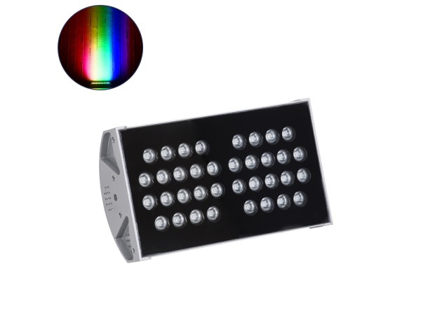 GloboStar® FLOOD-TENA 90222 Προβολέας Wall Washer για Φωτισμό Κτιρίων LED 72W 6120lm 10° DC 24V Αδιάβροχο IP65 L29.8 x W15.5 x H18cm RGBW DMX512 - Ασημί - 3 Years Warranty