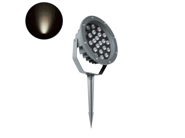 GloboStar® TREELIGHT-RIVA 90365 Σποτ Φωτισμού Ειδικό για Φυτά - Δέντρα με Βάση Κήπου / Καρφωτό LED 24W 2280lm 10° DC 24V Αδιάβροχο IP67 Φ20.5 x Υ6.5cm Φυσικό Λευκό 4500K - Γκρι Ανθρακί - 3 Years Warranty