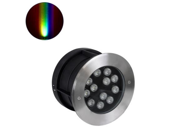 GLOBOSTAR® UNDERWATERTUNI 90422 Υποβρύχιο Χωνευτό Σποτ για Σιντριβάνια/Πισίνες LED 12W 1200lm 30° DC 24V Αδιάβροχο IP68 Πολύχρωμο RGBW Dimmable DMX512 - Bridgelux SMD Chip - Ανοξείδωτο Ατσάλι SS304 - Μ18 x Π18 x Υ11cm / Q17.5 - 3 Χρόνια Εγγύηση
