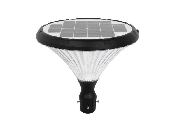 GLOBOSTAR® SQUARE 90503 Φωτιστικό Κεφαλής Post Top Πλατείας/Πάρκου/Κήπου LED 40W 1600lm 120° DC 5V με Ενσωματωμένο Φωτοβολταϊκό Panel 5V 25W & Επαναφορτιζόμενη Μπαταρία Li-ion 3.2V 30000mAh με Αισθητήρα Κίνησης-Ημέρας-Νύχτας Αδιάβροχο IP65 Θερμό Λευκό 270