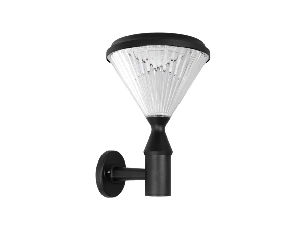 GLOBOSTAR® SOLARTIS 90527 Μοντέρνο Φωτιστικό Τοίχου - Απλίκα LED 10W 1000lm 180° με Ενσωματωμένο Φωτοβολταϊκό Panel 6V 5W & Επαναφορτιζόμενη Μπαταρία Li-ion 3.2V 6000mAh με Αισθητήρα Ημέρας-Νύχτας Αδιάβροχο IP65 Ψυχρό Λευκό 6000K - Sanan SMD Chip - Μαύρο 