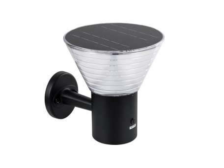 GLOBOSTAR® VEGGIE 90530 Μοντέρνο Φωτιστικό Τοίχου - Απλίκα LED 10W 330lm 120° με Ενσωματωμένο Φωτοβολταϊκό Panel 6V 2W & Επαναφορτιζόμενη Μπαταρία Li-ion 3.2V 1800mAh με Αισθητήρα Ημέρας-Νύχτας Αδιάβροχο IP65 Ψυχρό Λευκό 6000K - Μαύρο- Μ23 x Π30 x Υ25cm -