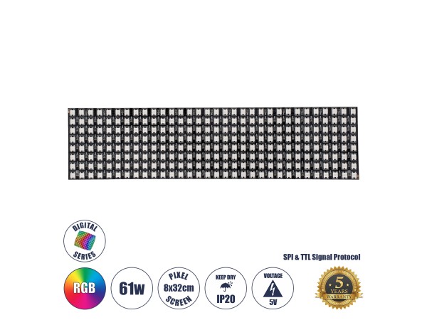 GLOBOSTAR® DIGIPLATE 90609 Ψηφιακή Pixel Addressable Πλακέτα LED 61W 3660lm 120° DC 5V IP20 256 x SMD5050 Chip 256 x Pixel Πολύχρωμο RGB Dimmable SPI/TTL Protocol IC WS2812/SK6812 - Sanan SMD Chip - Μ32 x Π8 x Υ0.2cm - 5 Χρόνια Εγγύηση GLOBOSTAR® DIGIPLATE 90609 Ψηφιακή Pixel Addressable Πλακέτα LED 61W 3660lm 120° DC 5V IP20 256 x SMD5050 Chip 256 x Pixel Πολύχρωμο RGB Dimmable SPI/TTL Protocol IC WS2812/SK6812 - Sanan SMD Chip - Μ32 x Π8 x Υ0.2cm - 5 Χρόνια Εγγύηση