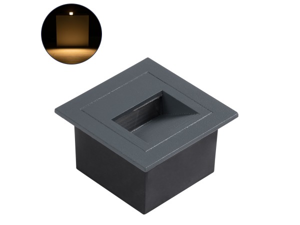 GLOBOSTAR® STEP-MINA 90627 Χωνευτό Αρχιτεκτονικό Φωτιστικό Διαδρόμου/Σκαλοπατιού LED 3W 330lm 30° DC 24V Αδιάβροχο IP65 Θερμό Λευκό 2700K Dimmable - Γκρι Ανθρακί - Μ8.3 x Π8.3 x Υ5cm / Μ6.6 x Π6.6cm - 3 Χρόνια Εγγύηση