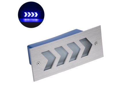 GloboStar® WALLLIGHT-ARINA 90673 Χωνευτό Φωτιστικό Τοίχου LED 6W 600lm 120° DC 24V Αδιάβροχο IP67 Μ17 x Π7 x Υ5.5cm Μπλε - Ανοξείδωτο Ατσάλι - 3 Years Warranty