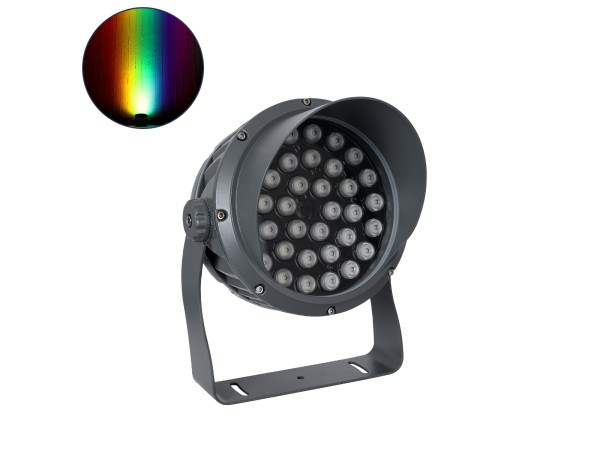 GLOBOSTAR® FLOODIMO 90745 Προβολέας Σποτ Wall Washer με Αντιθαμβωτική Γρίλια LED 54W 4320lm 10° DC 24V Αδιάβροχο IP67 Πολύχρωμο RGBW Dimmable DMX512 - Bridgelux SMD Chip - Γκρι Ανθρακί - Μ26 x Π28 x Υ35cm - 3 Χρόνια Εγγύηση