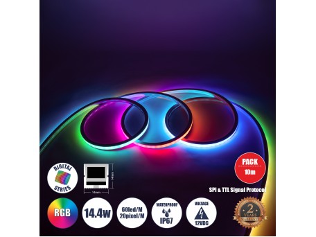 GLOBOSTAR® NEONIO-A 90753 Ψηφιακή Pixel Addressable Ταινία Neon Flex LED 14.4W/m 864lm/m 90° DC 12V Αδιάβροχο IP65 60 x SMD5050 Chip/m 20 x Pixel/m Πολύχρωμο RGB Dimmable SPI/TTL Protocol IC SM16703P/WS2811/WS2812 - Sanan SMD Chip - Μ1000 x Π1.4 x Υ1.4cm 