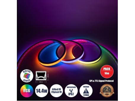 GLOBOSTAR® NEONIO-B 90754 Ψηφιακή Pixel Addressable Ταινία Neon Flex LED 14.4W/m 864lm/m 90° DC 12V Αδιάβροχο IP65 60 x SMD5050 Chip/m 20 x Pixel/m Πολύχρωμο RGB Dimmable SPI/TTL Protocol IC SM16703P/WS2811/WS2812 - Sanan SMD Chip - Μ1000 x Π3 x Υ2cm - Ρο