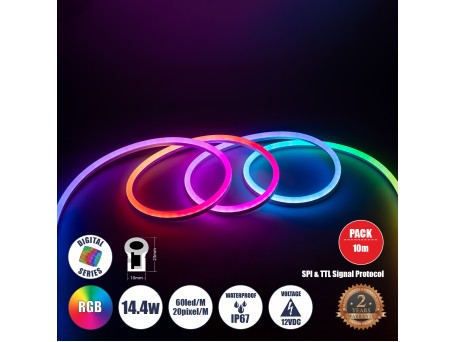 GLOBOSTAR® NEONIO-C 90755 Ψηφιακή Pixel Addressable Ταινία Neon Flex LED 14.4W/m 864lm/m 180° DC 12V Αδιάβροχο IP65 60 x SMD5050 Chip/m 20 x Pixel/m Πολύχρωμο RGB Dimmable SPI/TTL Protocol IC SM16703P/WS2811/WS2812 - Μ1000 x Π1 x Υ2.3cm - Ρολό 10 Μέτρων -