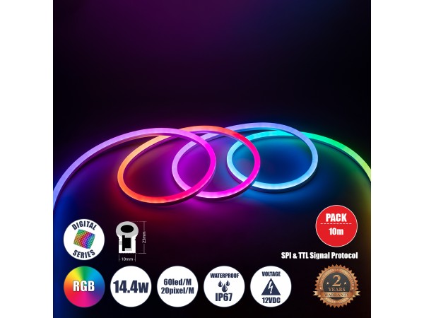 GLOBOSTAR® NEONIO-C 90755 Ψηφιακή Pixel Addressable Ταινία Neon Flex LED 14.4W/m 864lm/m 180° DC 12V Αδιάβροχο IP65 60 x SMD5050 Chip/m 20 x Pixel/m Πολύχρωμο RGB Dimmable SPI/TTL Protocol IC SM16703P/WS2811/WS2812 - Μ1000 x Π1 x Υ2.3cm - Ρολό 10 Μέτρων -