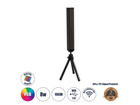 GLOBOSTAR® DIGICOLUMN 90761 Μοντέρνο Επιτραπέζιο Γραμμικό Ψηφιακό Φωτιστικό Digital Pixel Symphony Bar με RF Ασύρματο Χειριστήριο LED 8W 640lm 90° DC 5V με USB 2.0 IP20 Πολύχρωμο RGB Dimmable - Μαύρο - Μ3.4 x Π2.5 x Υ122cm - 2 Χρόνια Εγγύηση