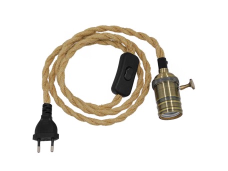 GLOBOSTAR® WHIP 91041 Μοντέρνο DIY Φωτιστικό με Πλεκτό Καλώδιο, Ντουί 1 x E27, Διακόπτη On/Off & Πρίζα AC 220-240V IP20 - Μπεζ & Μπρούτζινο - Μ150 x Π5.8 x Υ5.8cm