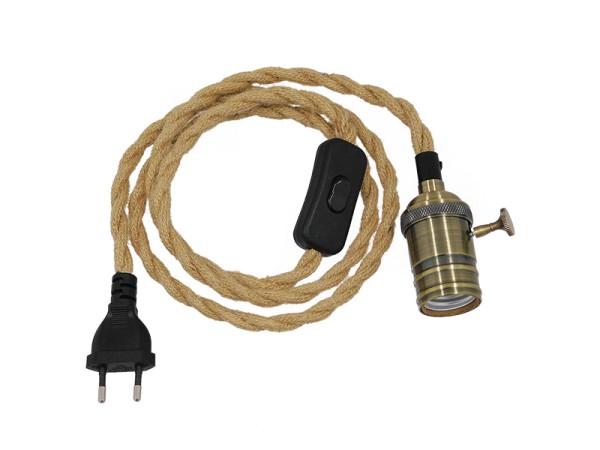 GLOBOSTAR® WHIP 91041 Μοντέρνο DIY Φωτιστικό με Πλεκτό Καλώδιο, Ντουί 1 x E27, Διακόπτη On/Off & Πρίζα AC 220-240V IP20 - Μπεζ & Μπρούτζινο - Μ150 x Π5.8 x Υ5.8cm