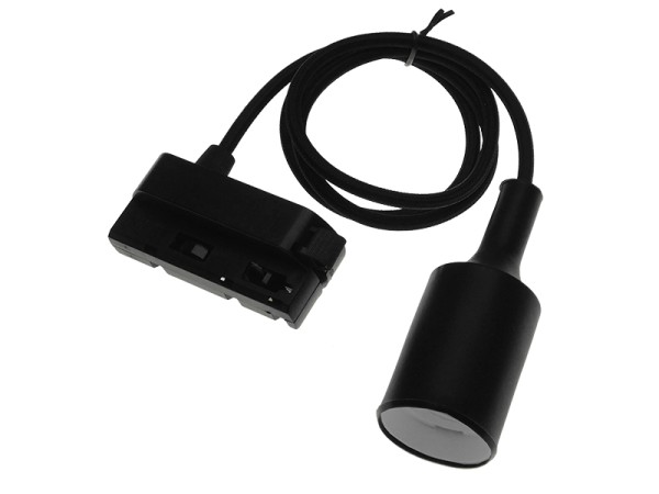 GloboStar S-40056 Διφασικός Connector 3 Καλωδίων με 1 Μέτρο Υφασμάτινο Καλώδιο και Ντουί E27 για Μαύρη Ράγα Οροφής