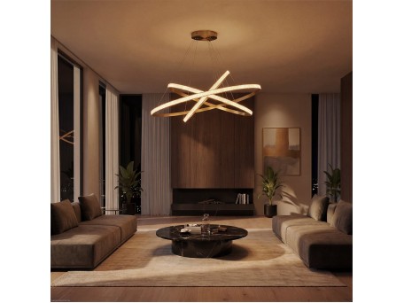 kelvo® DIAMOND KLV-101-0242-V2 Κρεμαστό Φωτιστικό Οροφής LED 150W 15000lm 180° AC 220-240V IP20 Ρυθμιζόμενο Λευκό CCT με Χειριστήριο από 2700K έως 6000K Dimmable - Lumileds SMD Chip - Χρυσό Πλατίνα - Μ100 x Π100 x Υ100cm - 3 Χρόνια Εγγύηση