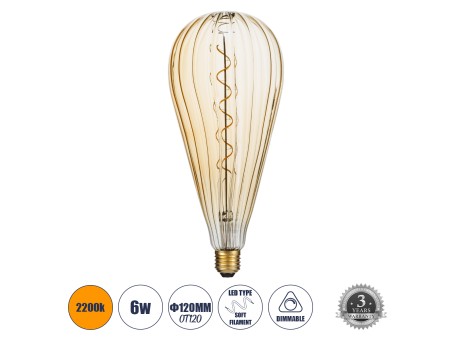 GLOBOSTAR® ZEPPELIN 99024 Λάμπα E27 OT120 LED 6W 420lm 360° AC 220-240V IP20 Ultra Θερμό Λευκό 2200K Dimmable - Soft S Spiral Filament Chip - Μελί - Μ12 x Π12 x Υ46cm - 3 Χρόνια Εγγύηση