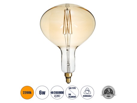 GLOBOSTAR® BUTTERNUT 99027 Λάμπα E27 R280 LED 6W 420lm 360° AC 220-240V IP20 Ultra Θερμό Λευκό 2200K Dimmable - Zig Long Filament Chip - Μελί - Μ28 x Π28 x Υ41cm - 3 Χρόνια Εγγύηση