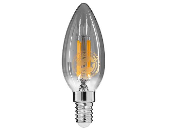 GLOBOSTAR® CANDLE 99061 Λάμπα Κεράκι E14 C35 LED 4W 400lm 360° AC 220-240V IP20 Θερμό Λευκό 2700K Dimmable - Filament Chip - Μαύρο Φιμέ - Μ3.5 x Π3.5 x Υ9.8cm - 3 Χρόνια Εγγύηση