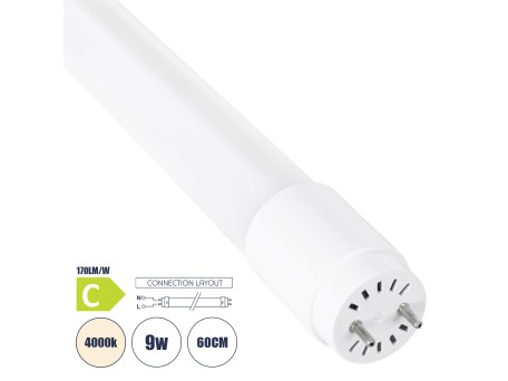 GLOBOSTAR® TUBOR 99100 Λάμπα T8 G13 Τύπου Φθορίου 60cm LED 9W 1530lm 300° AC 220-240V IP20 Φυσικό Λευκό 4500K - Lumileds SMD Chip - Λευκό Γαλακτερό - Μ2.6 x Π2.6 x Υ60cm - 3 Χρόνια Εγγύηση