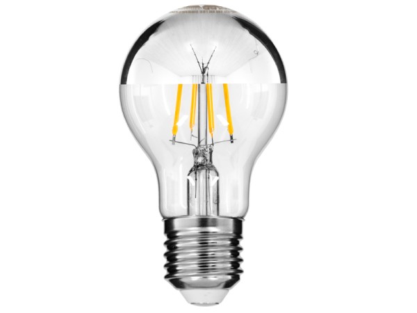 GLOBOSTAR® GLOBE 99103 Λάμπα E27 A60 LED 8W 880lm 320° AC 220-240V IP20 Θερμό Λευκό 2700K Dimmable - Filament Chip - Διάφανο με Ανεστραμμένο Καθρέπτη Νίκελ Χρωμίο - Μ6 x Π6 x Υ11cm - 3 Χρόνια Εγγύηση
