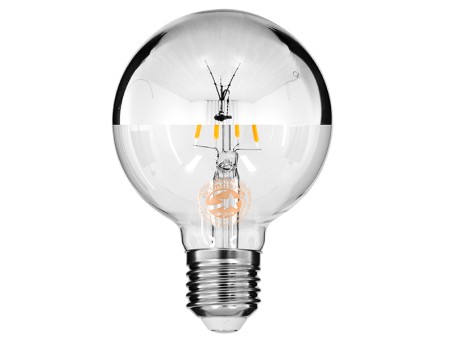GLOBOSTAR® BUBBLE 99104 Λάμπα E27 G80 LED 4W 440lm 320° AC 220-240V IP20 Θερμό Λευκό 2700K Dimmable - Filament Chip - Διάφανο με Ανεστραμμένο Καθρέπτη Νίκελ Χρώμιο - Μ8 x Π8 x Υ12.5cm - 3 Χρόνια Εγγύηση