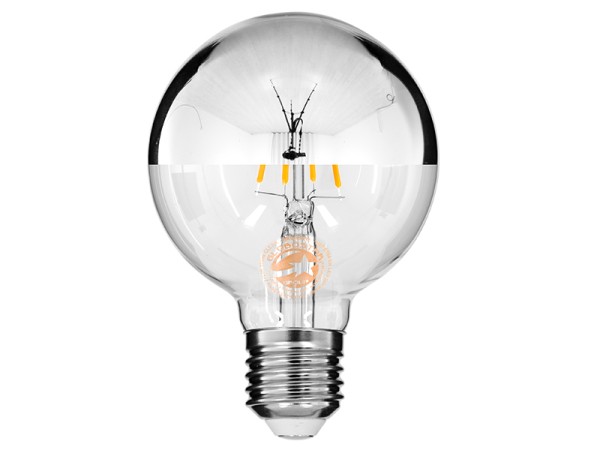 GLOBOSTAR® BUBBLE 99104 Λάμπα E27 G80 LED 4W 440lm 320° AC 220-240V IP20 Θερμό Λευκό 2700K Dimmable - Filament Chip - Διάφανο με Ανεστραμμένο Καθρέπτη Νίκελ Χρώμιο - Μ8 x Π8 x Υ12.5cm - 3 Χρόνια Εγγύηση