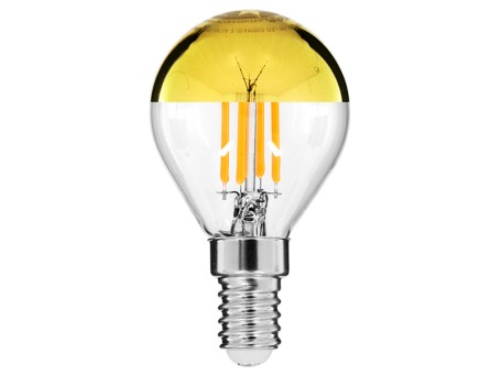 GLOBOSTAR® SPHERE 99105 Λάμπα E14 G45 LED 4W 420lm 320° AC 220-240V IP20 Ultra Θερμό Λευκό 2200K Dimmable - Filament Chip - Διάφανο με Χρυσό Ανεστραμμένο Καθρέπτη - Μ4.5 x Π4.5 x Υ8.1cm - 3 Χρόνια Εγγύηση