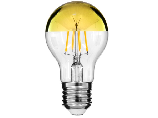 GLOBOSTAR® GLOBE 99107 Λάμπα E27 A60 LED 8W 840lm 320° AC 220-240V IP20 Ultra Θερμό Λευκό 2200K Dimmable - Filament Chip - Διάφανο με Χρυσό Ανεστραμμένο Καθρέπτη - Μ6 x Π6 x Υ11cm - 3 Χρόνια Εγγύηση