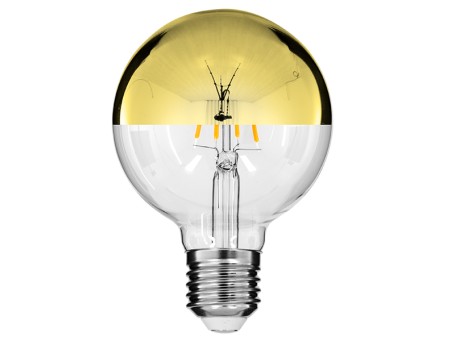 GLOBOSTAR® BUBBLE 99108 Λάμπα E27 G80 LED 4W 400lm 320° AC 220-240V IP20 Ultra Θερμό Λευκό 2200K Dimmable - Filament Chip - Διάφανο με Χρυσό Ανεστραμμένο Καθρέπτη - Μ8 x Π8 x Υ12.5cm - 3 Χρόνια Εγγύηση