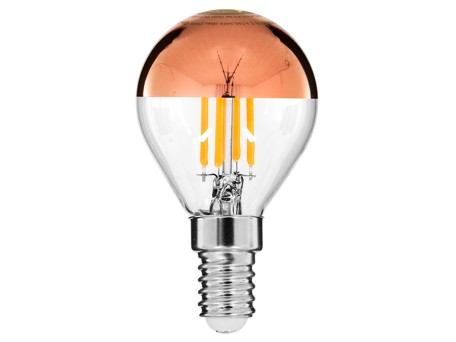 GLOBOSTAR® SPHERE 99109 Λάμπα E14 G45 LED 4W 420lm 320° AC 220-240V IP20 Ultra Θερμό Λευκό 2200K Dimmable - Filament Chip - Διάφανο με Χάλκινο Ανεστραμμένο Καθρέπτη - Μ4.5 x Π4.5 x Υ8.1cm - 3 Χρόνια Εγγύηση