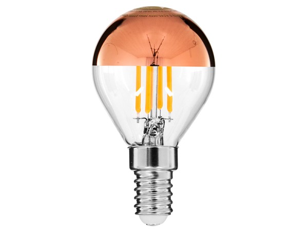 GLOBOSTAR® SPHERE 99109 Λάμπα E14 G45 LED 4W 420lm 320° AC 220-240V IP20 Ultra Θερμό Λευκό 2200K Dimmable - Filament Chip - Διάφανο με Χάλκινο Ανεστραμμένο Καθρέπτη - Μ4.5 x Π4.5 x Υ8.1cm - 3 Χρόνια Εγγύηση