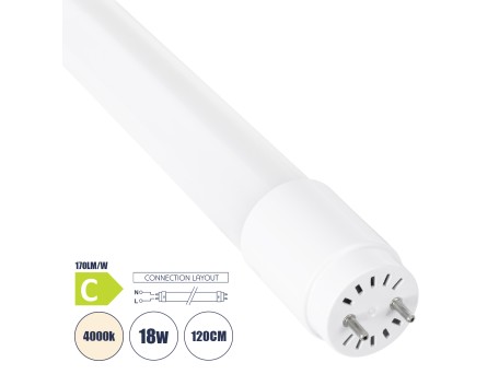 GLOBOSTAR® TUBOR 99113 Λάμπα T8 G13 Τύπου Φθορίου 120cm LED 18W 3060lm 300° AC 220-240V IP20 Φυσικό Λευκό 4500K - Lumileds SMD Chip - Λευκό Γαλακτερό - Μ120 x Π2.6 x Υ2.6cm - 3 Χρόνια Εγγύηση