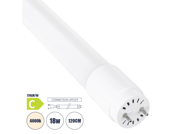 GLOBOSTAR® TUBOR 99113 Λάμπα T8 G13 Τύπου Φθορίου 120cm LED 18W 3060lm 300° AC 220-240V IP20 Φυσικό Λευκό 4500K - Lumileds SMD Chip - Λευκό Γαλακτερό - Μ120 x Π2.6 x Υ2.6cm - 3 Χρόνια Εγγύηση