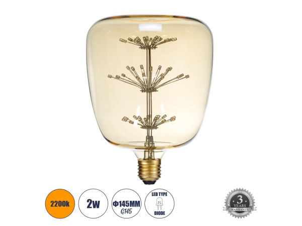 GLOBOSTAR® BARREL 99209 Λάμπα E27 G145 LED 1.6W 140lm 360° AC 220-240V IP20 Ultra Θερμό Λευκό 2200K - Diode HP Filament Chip - Μελί - Μ14.5 x Π14.5 x Υ19cm - 3 Χρόνια Εγγύηση GLOBOSTAR® BARREL 99209 Λάμπα E27 G145 LED 1.6W 140lm 360° AC 220-240V IP20 Ultra Θερμό Λευκό 2200K - Diode HP Filament Chip - Μελί - Μ14.5 x Π14.5 x Υ19cm - 3 Χρόνια Εγγύηση