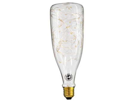 GLOBOSTAR® DECOBOTTLE 99221 Λάμπα E27 DBC80 LED 3W 240lm 360° AC 220-240V IP20 Θερμό Λευκό 2700K - Copper String Chip - Διάφανο - Μ8 x Π8 x Υ23cm - 3 Χρόνια Εγγύηση