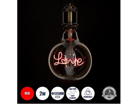 GLOBOSTAR® LOVE 99253 Λάμπα E27 G125 LED 2.4W 204lm 360° AC 220-240V IP20 Κόκκινο Dimmable - Filament Chip - Μελί - Μ12.5 x Π12.5 x Υ18cm - 3 Χρόνια Εγγύηση